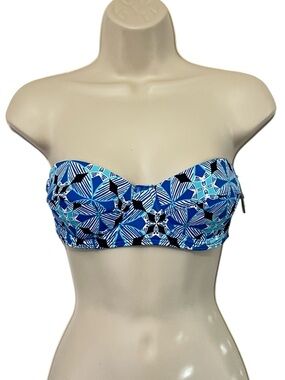 ECHO Design Underwire Bandeau Bikini Top, Adj Straps, Color Blue, Size Medium